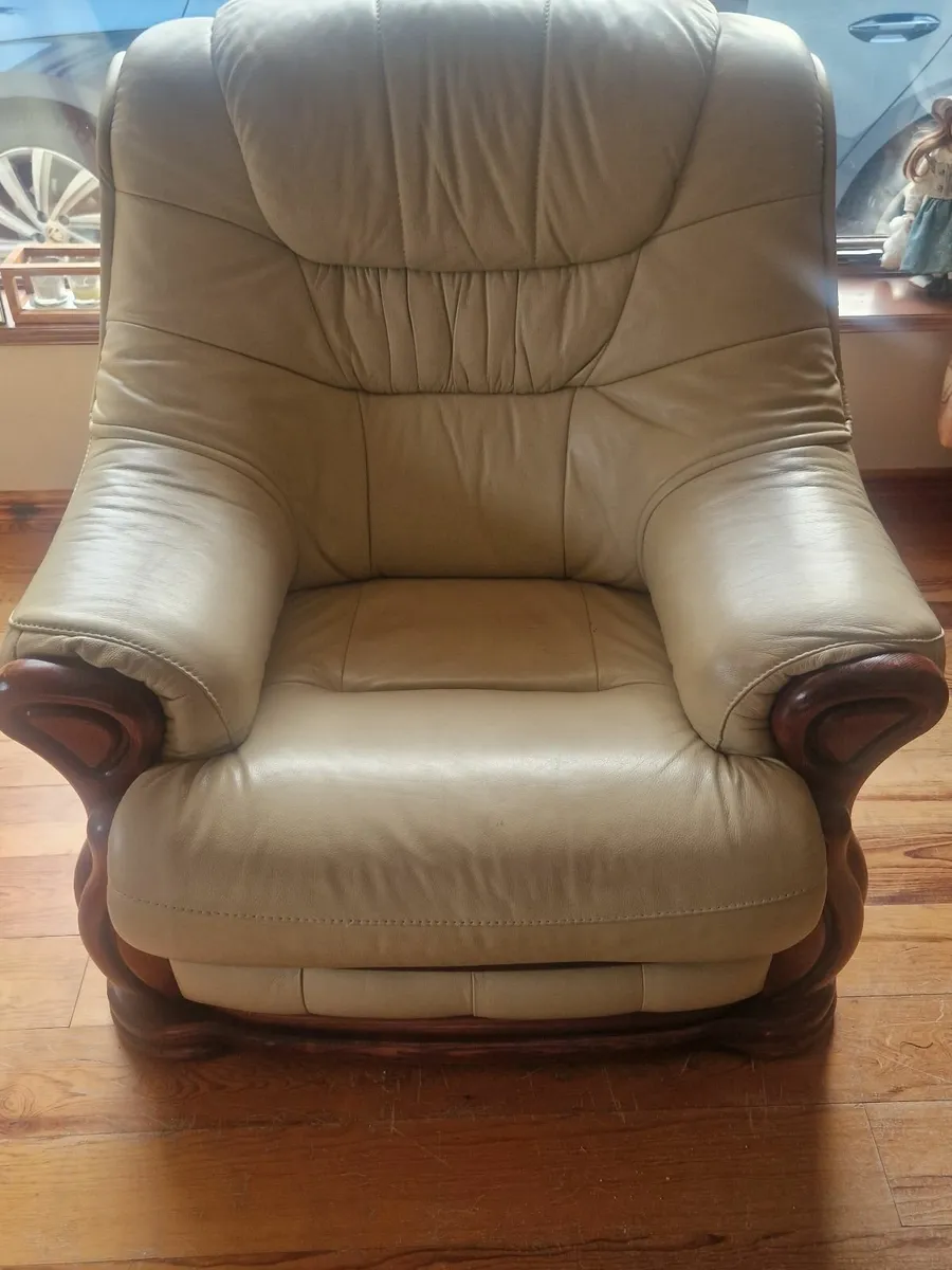 Cream Leather Couch and 2 Arm Chairs - Image 2