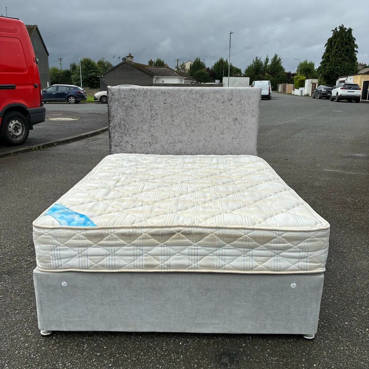 Grey Double bed with Mattress & new headboard - Image 1