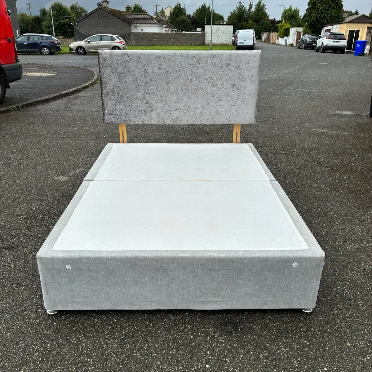 Grey Double bed with Mattress & new headboard - Image 2