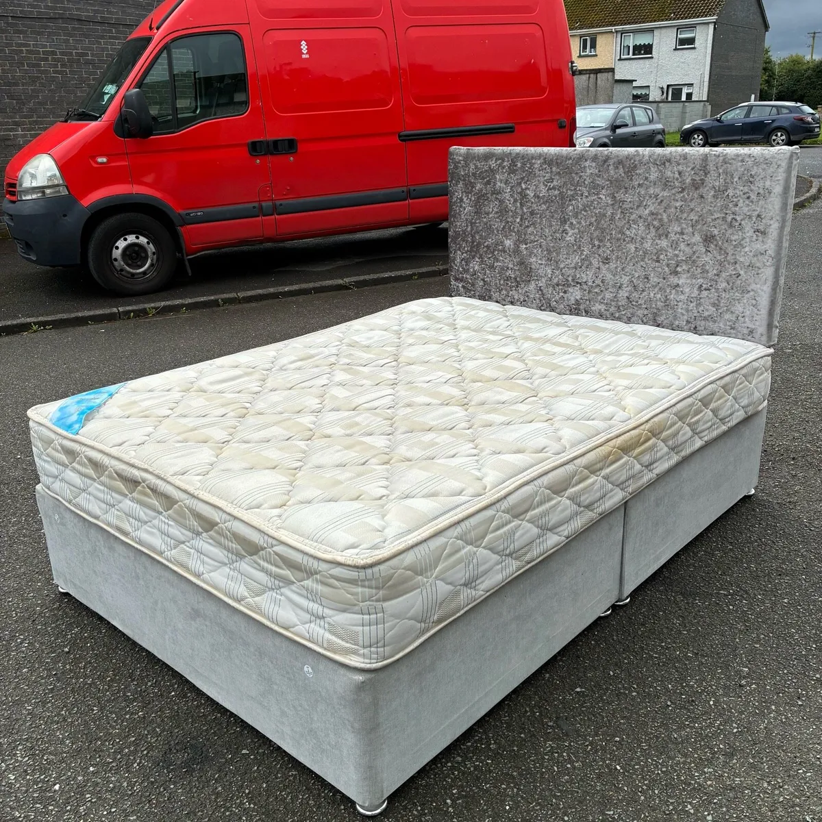 Grey Double bed with Mattress & new headboard - Image 3