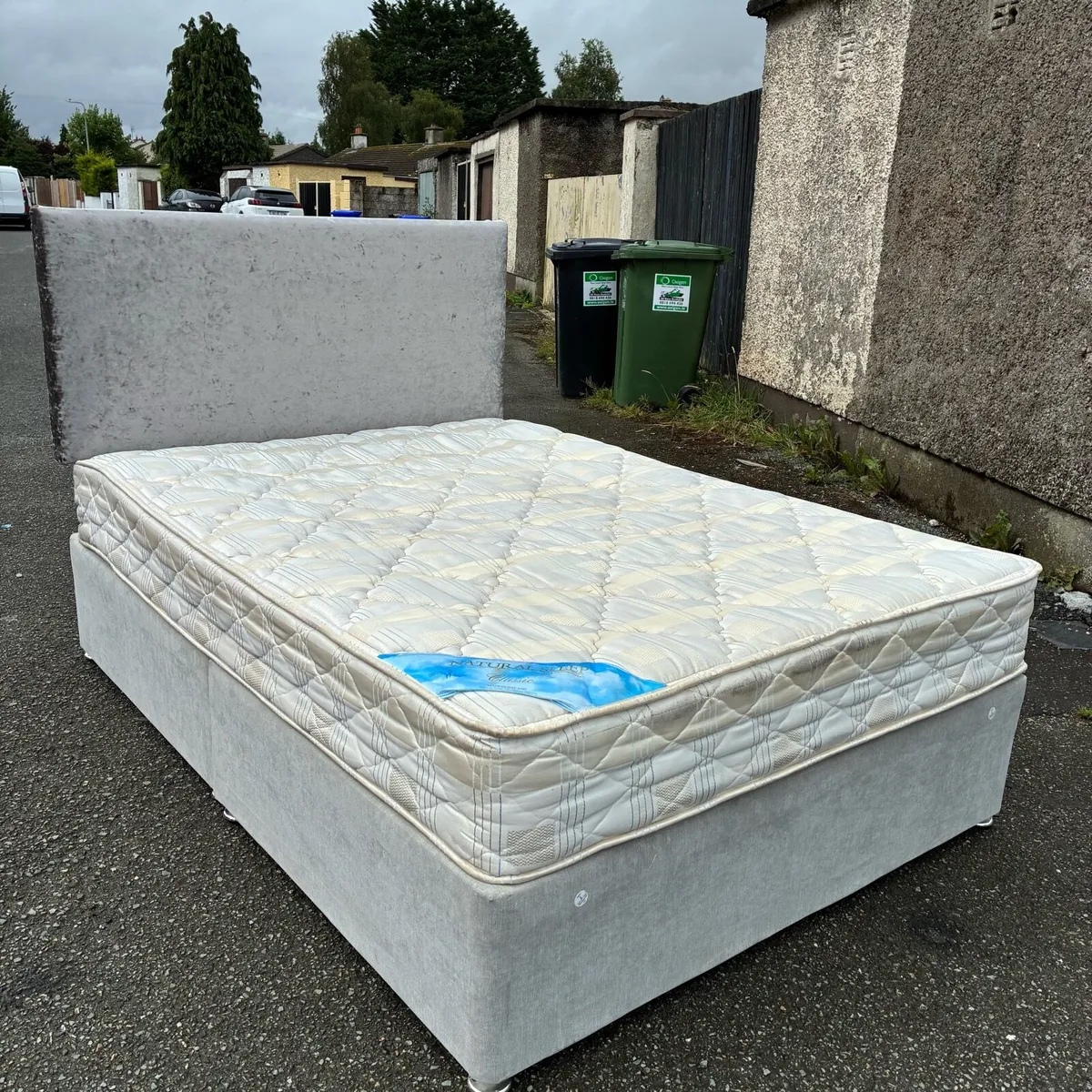 Grey Double bed with Mattress & new headboard - Image 4