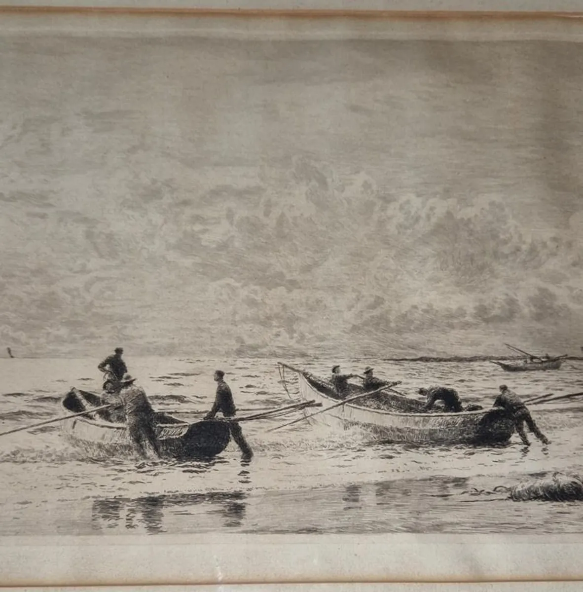 Dry point etching, print. William Lionel Wyllie (1851-1931) Shipping off Portsmouth & Fishing boats putting out to sea. - Image 3