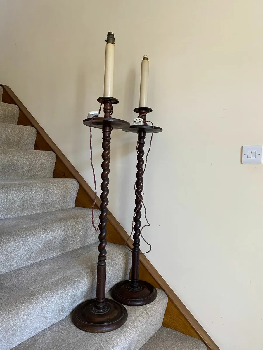 Antique Barley Twist Floor Lamps Medial Shelves - Image 1