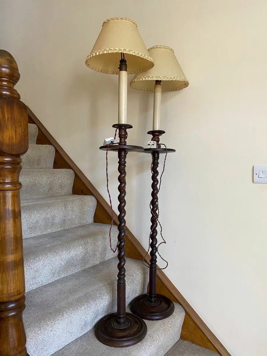 Antique Barley Twist Floor Lamps Medial Shelves - Image 2