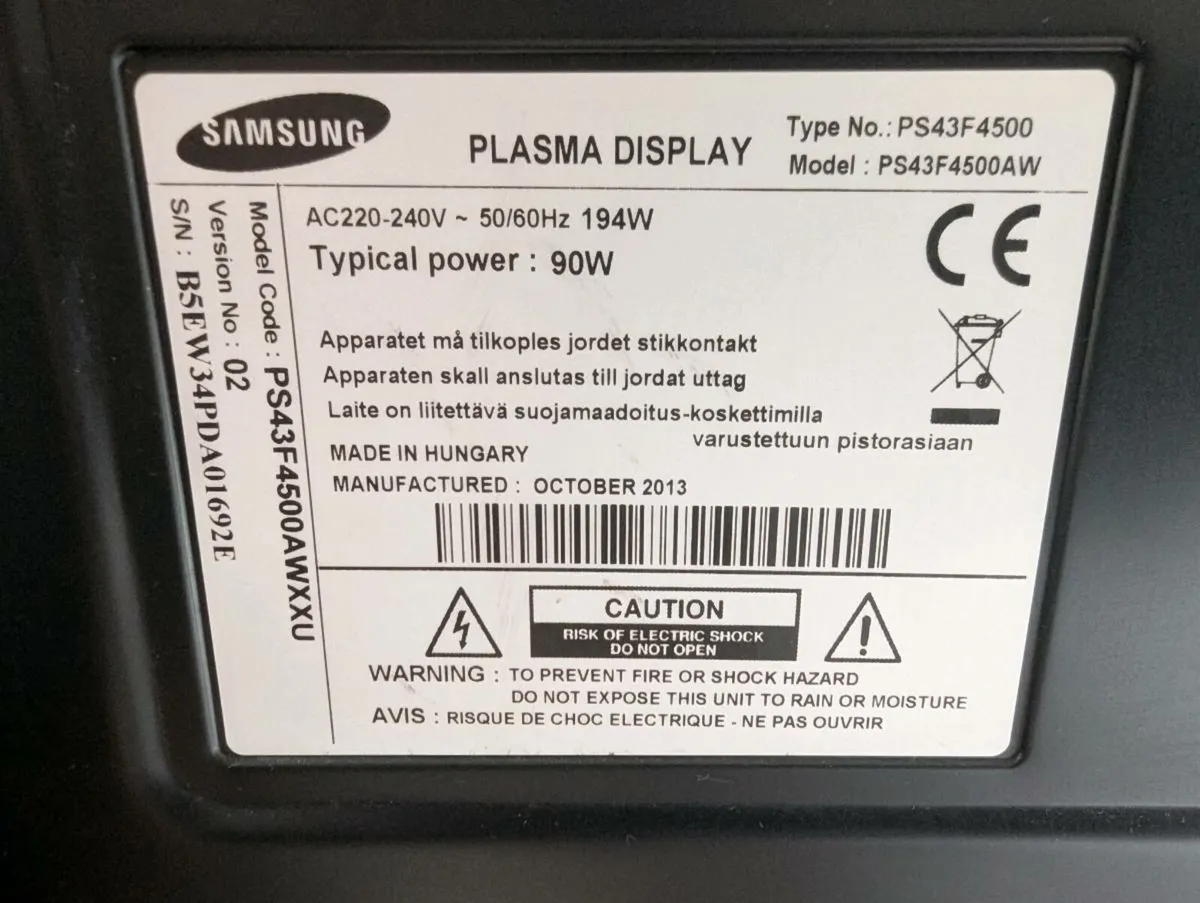 SAMSUNG PS43E450A1W HD READY 43" SLIM PLASMA TV - Image 3