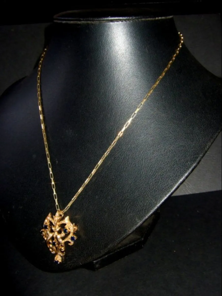 Vintage 9ct Gold/Sapphire and Pearl Pendant/Chain - Image 1