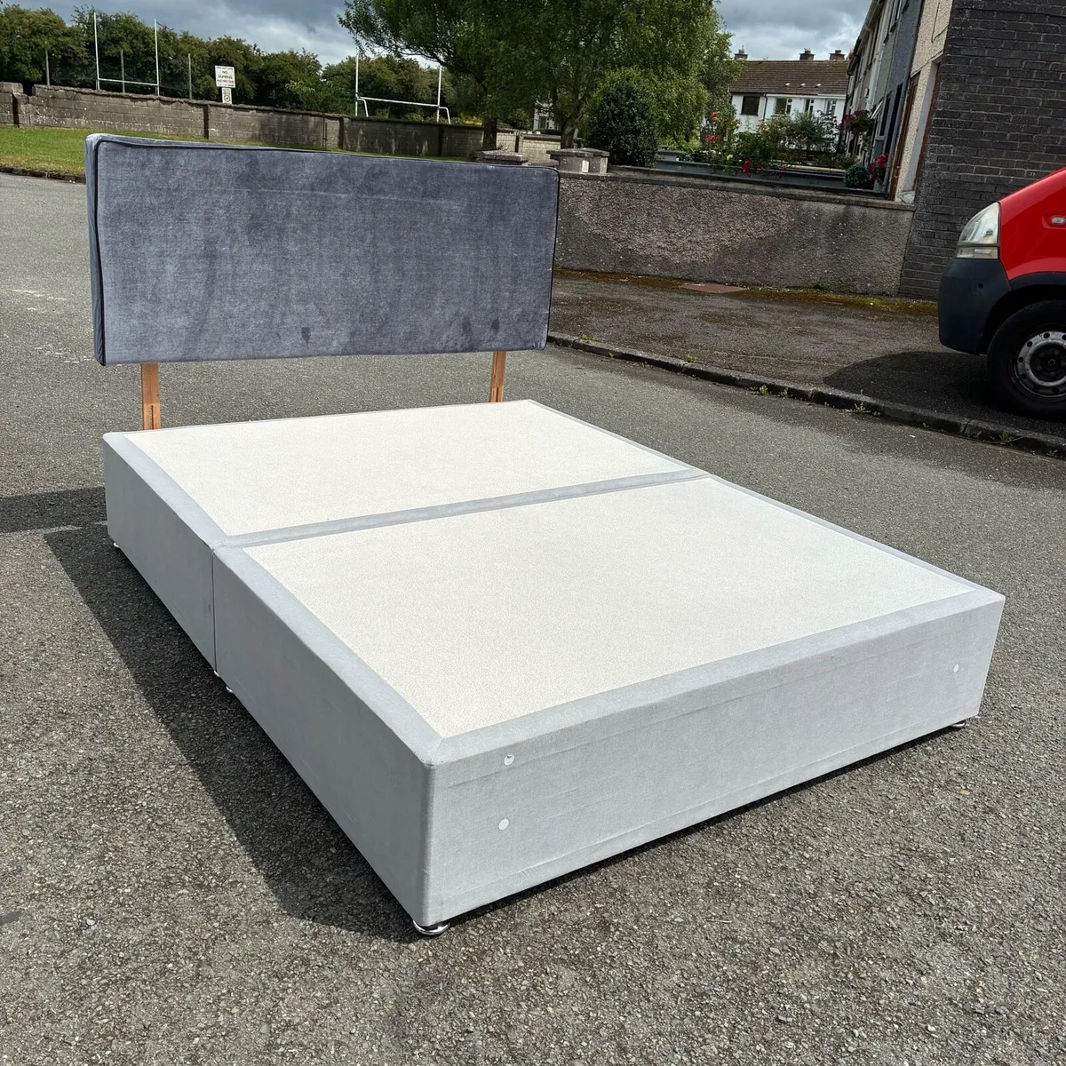 5ft King Bed & Mattress & crushed velvet headboard - Image 4