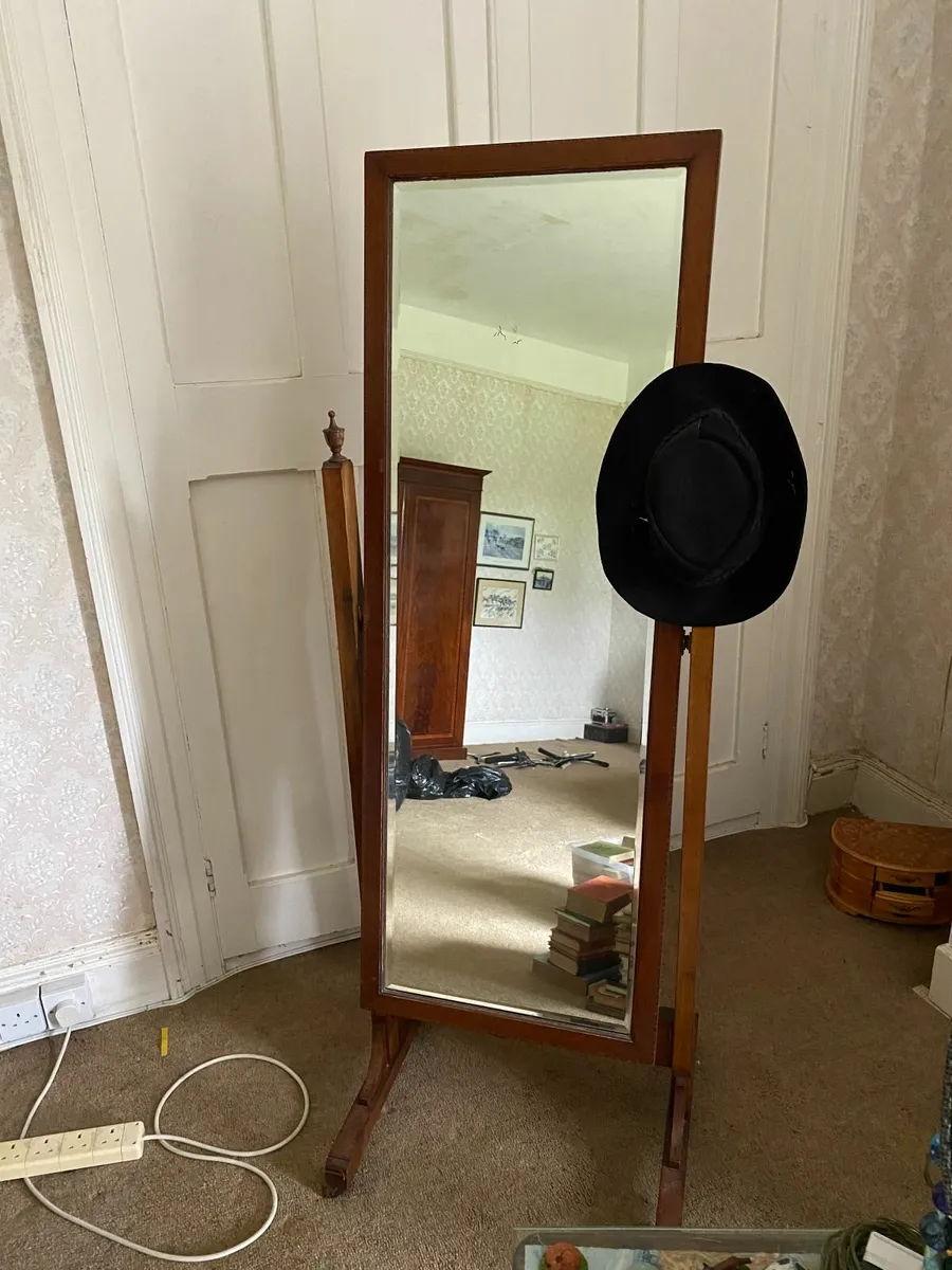 Mid 20th Century Cheval Mirror on ceramic castors. - Image 1