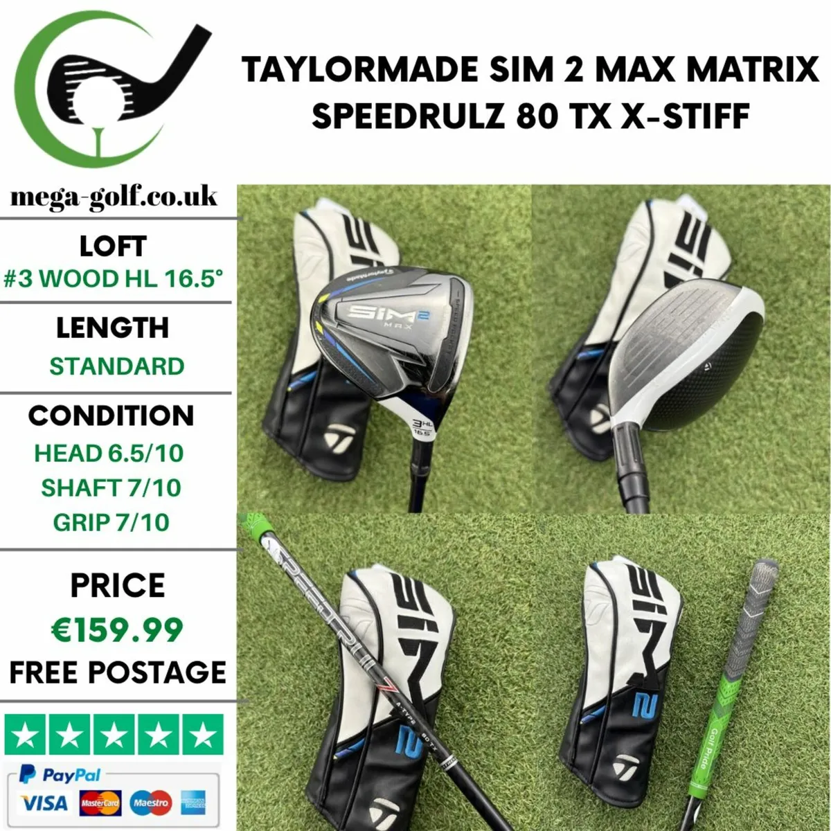 TAYLORMADE SIM 2 MAX #3 WOOD HL 16.5° / STIFF - Image 1