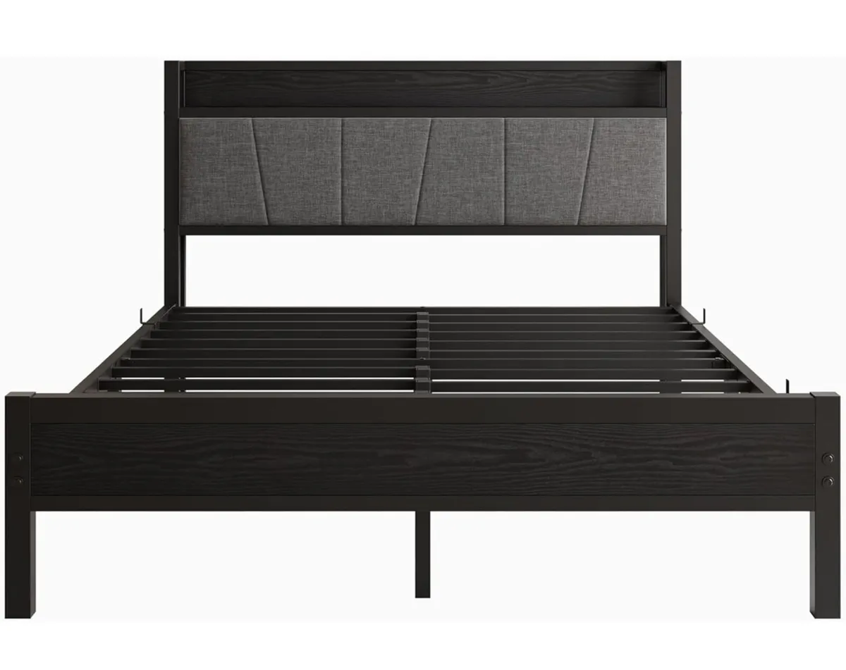 King Size Bed Frame with Wooden Storage Headboard - Image 2