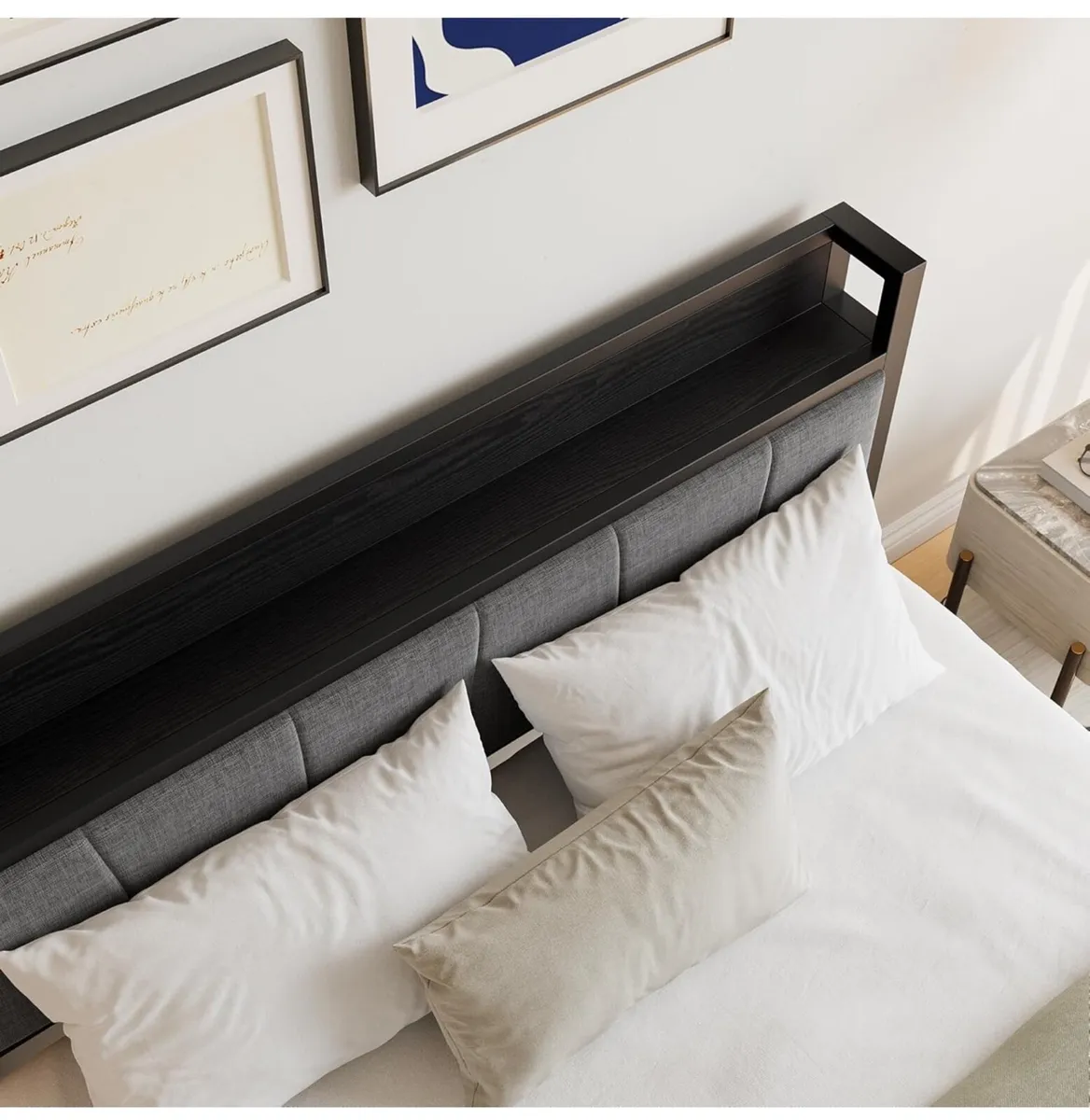 King Size Bed Frame with Wooden Storage Headboard - Image 3