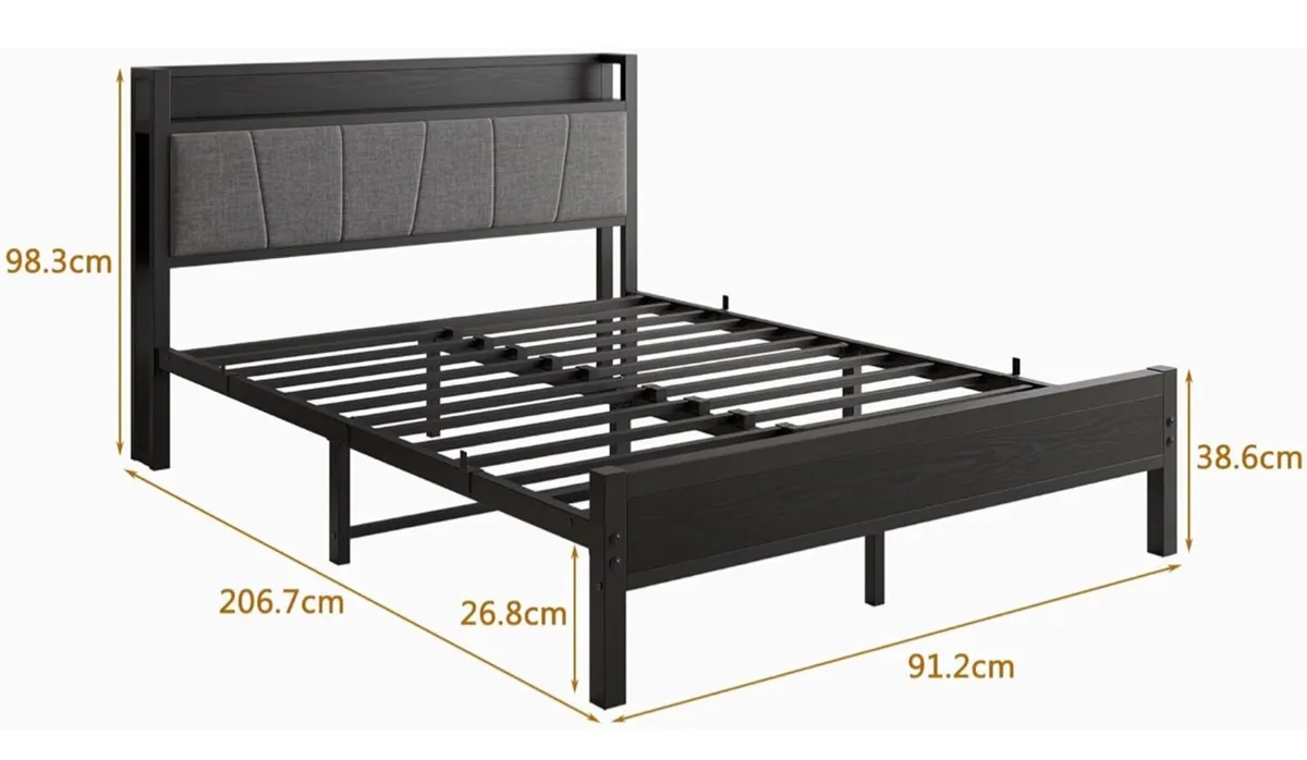 King Size Bed Frame with Wooden Storage Headboard - Image 4