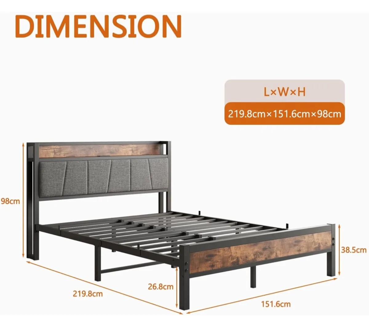 Kingsize Bed Base with Charging Station - Image 4