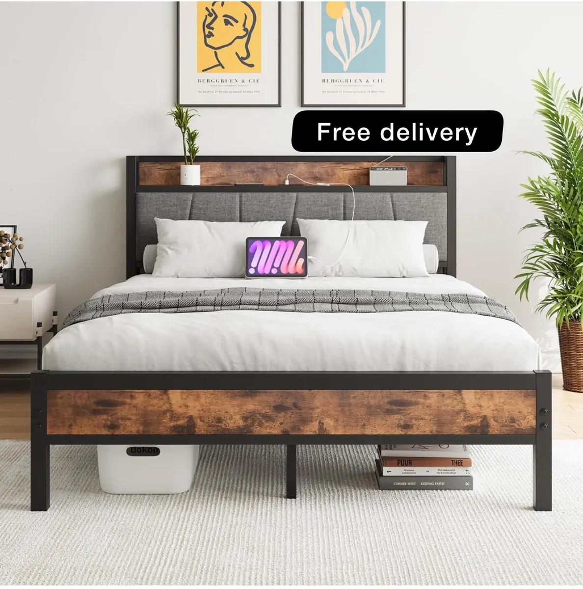 Kingsize Bed Base with Charging Station - Image 1