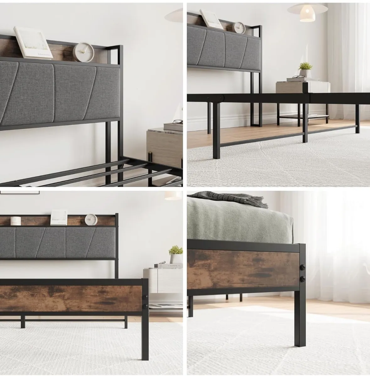 King Size Bed Frame with Wooden Storage Headboard - Image 2