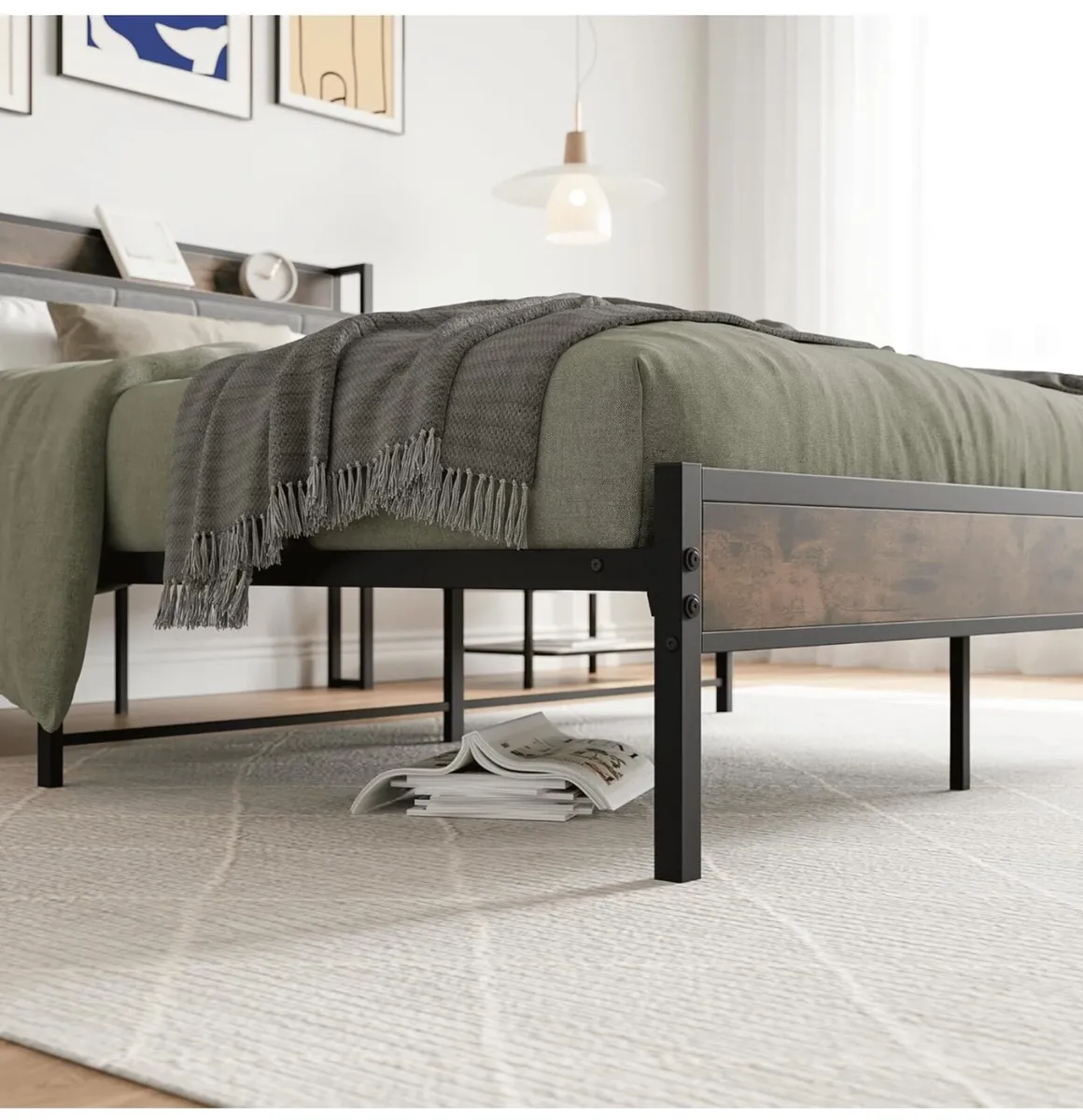 King Size Bed Frame with Wooden Storage Headboard - Image 3
