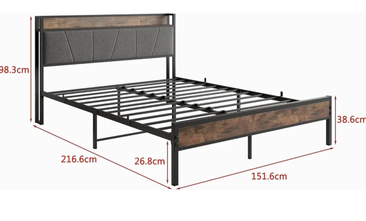 King Size Bed Frame with Wooden Storage Headboard - Image 4