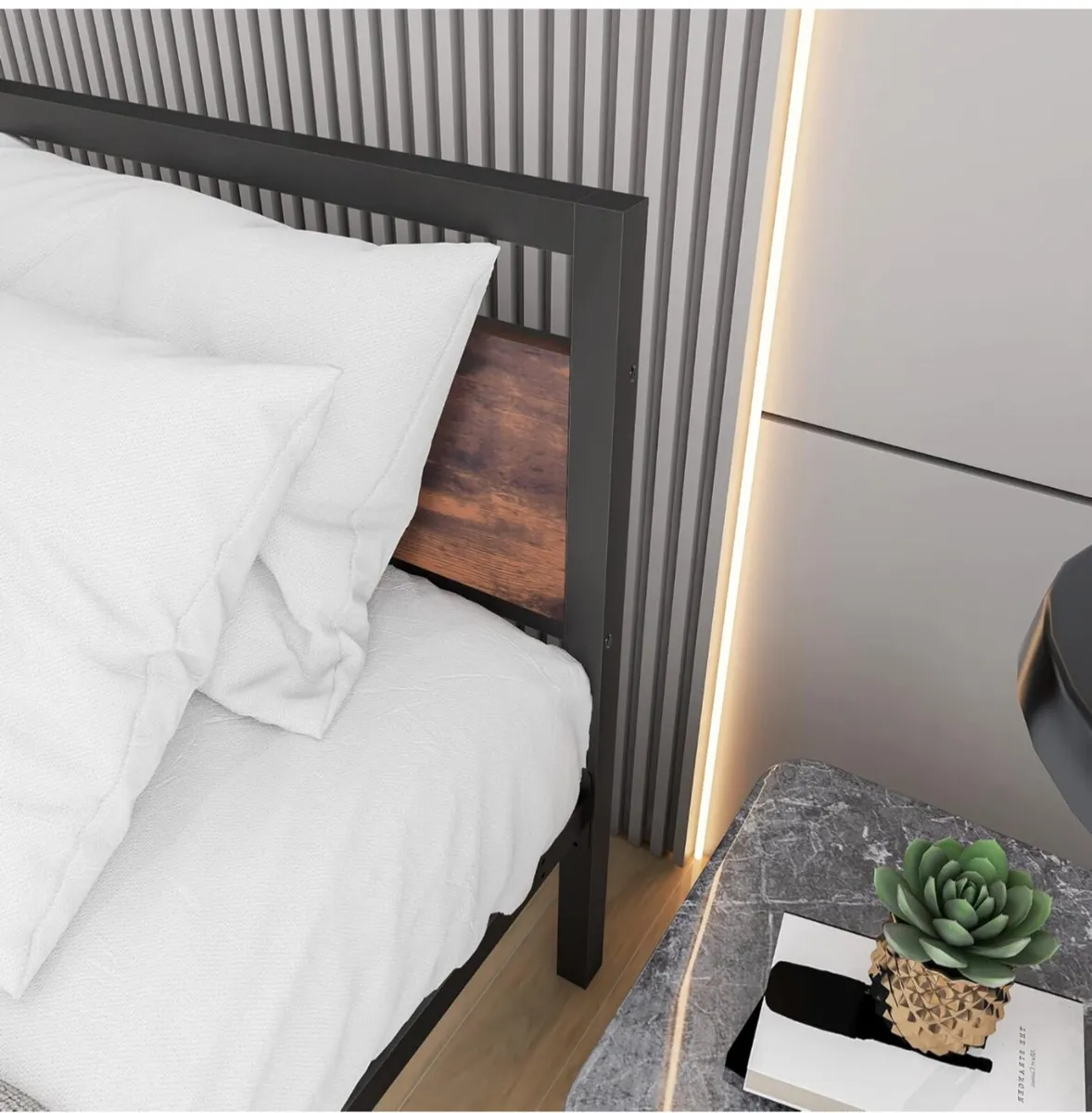 King Size Bed Frame with Wood Headboard - Image 4