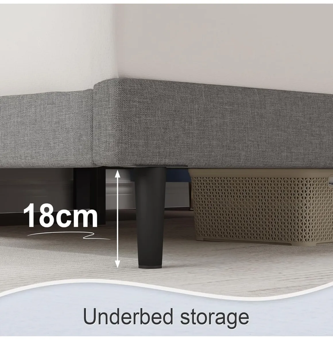 King Bed Frame, Light Grey, Upholstered Wooden Sla - Image 4