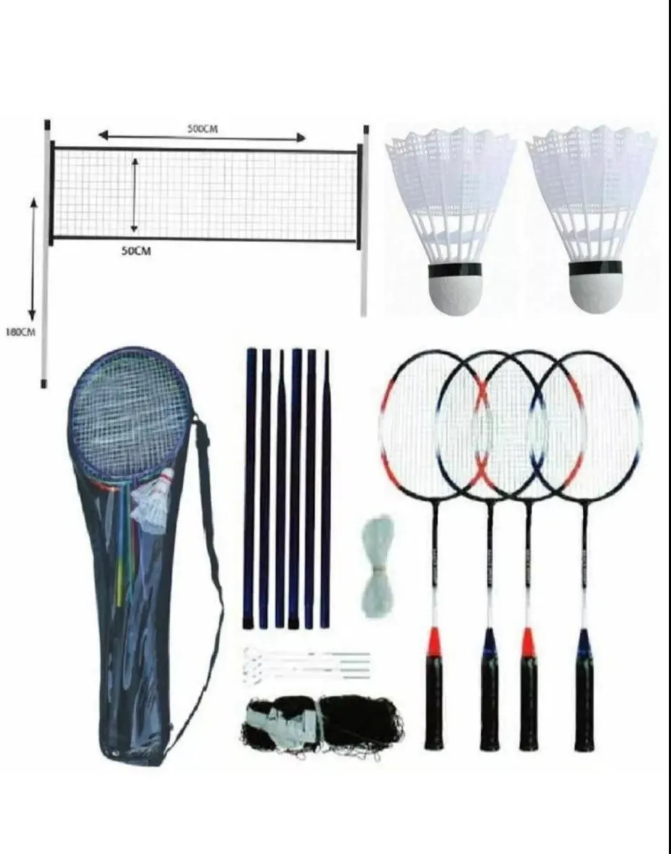 Badminton Set 4 Rackets, Net, Poles,Shuttlecocks, - Image 1