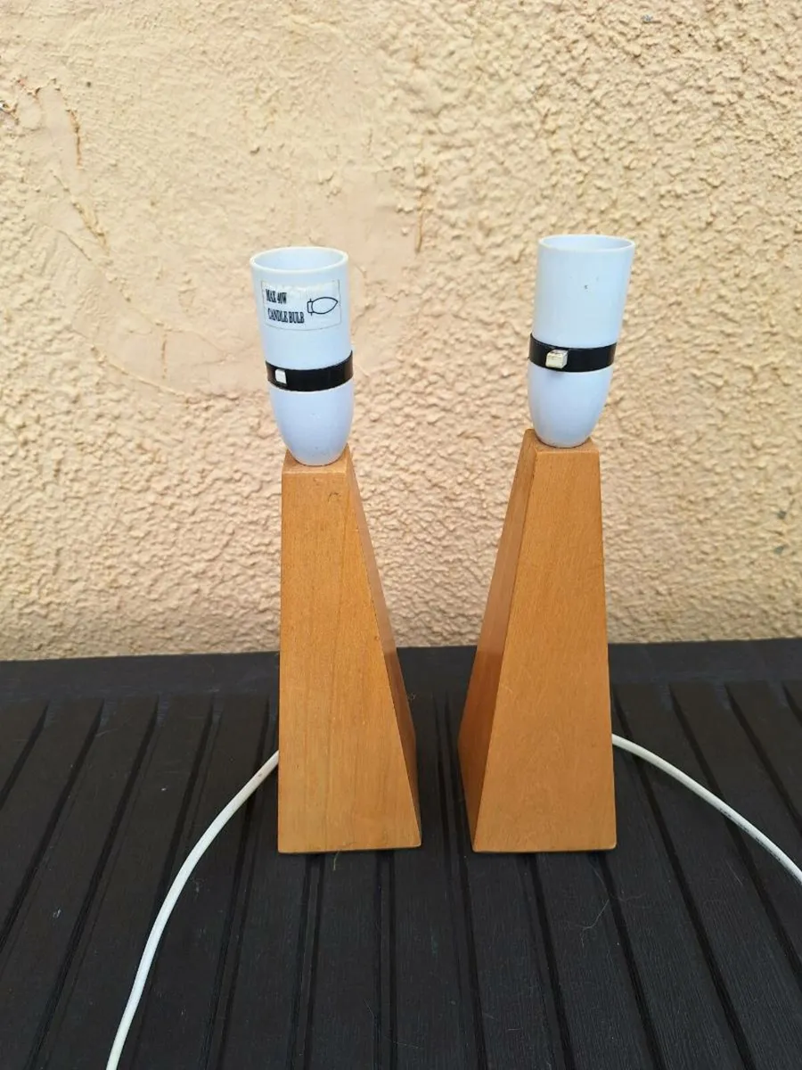 Pair of small wooden based table lamps