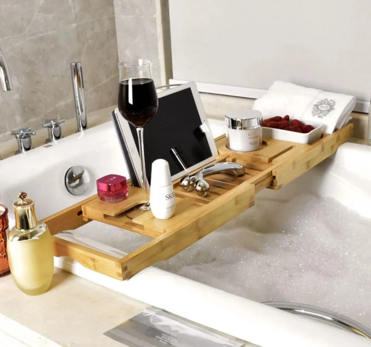 Bamboo Bath Caddy Tray Bamboo Tidy Caddy NEW - Image 1