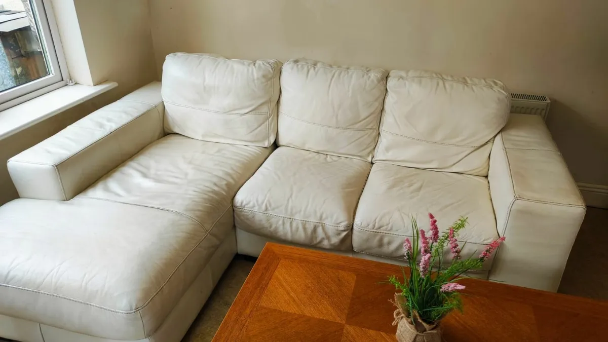 White Leather Corner Sofa - Image 2