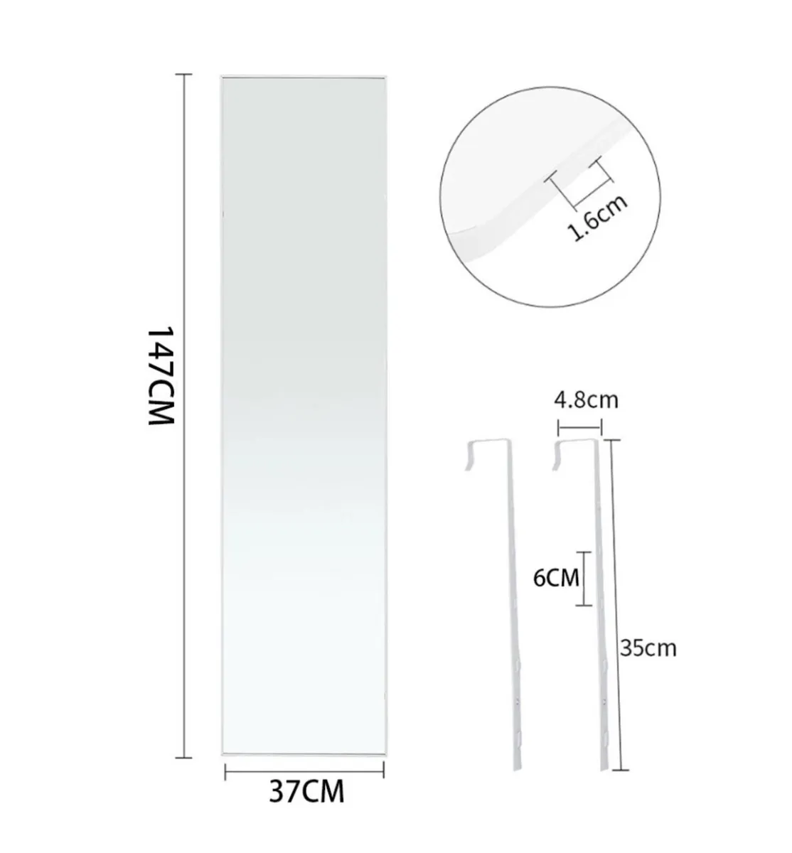 Over the Door Full Length Mirror White Hanging NEW - Image 2
