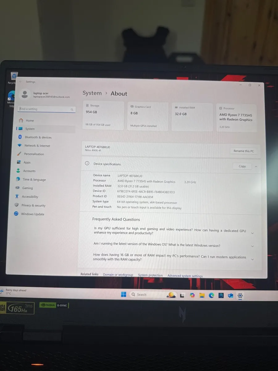 Acer nitro 4070ti Ryzen 7735HS 32GB RAM - Image 3