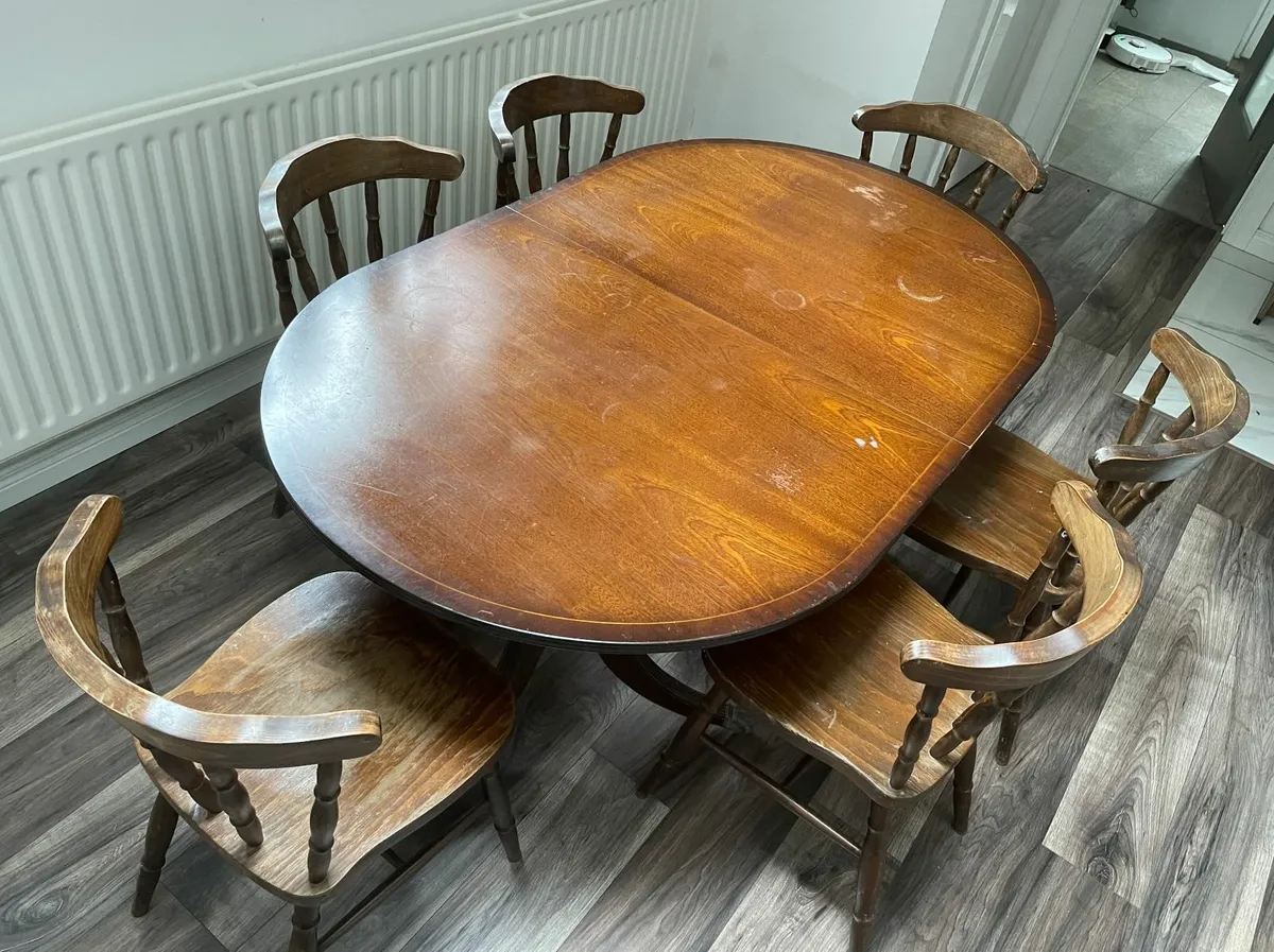 Vintage Wooden Dining Table and 6 Chairs - Image 1