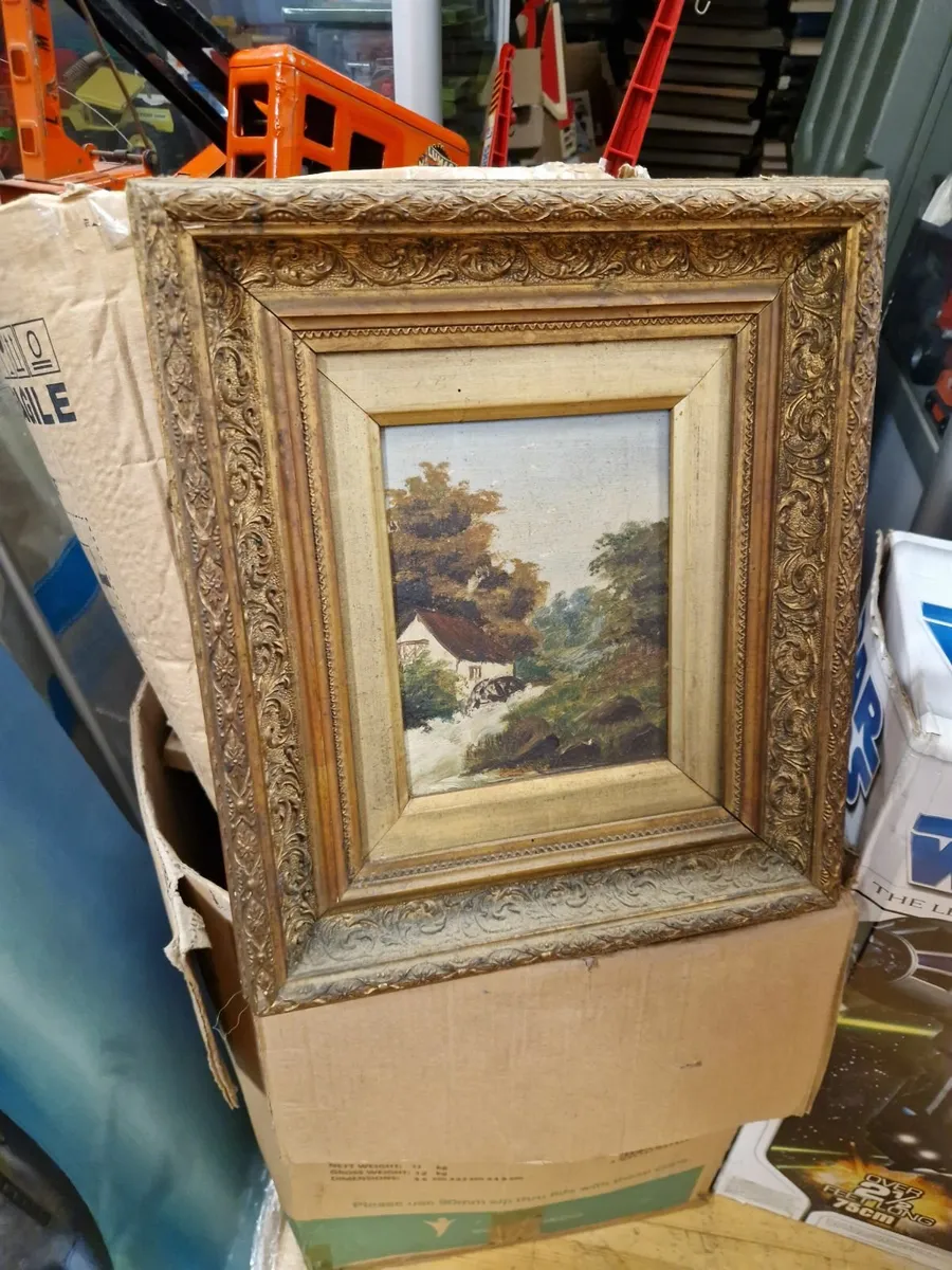 Vintage Antique Picture Oil on Canvas - Image 1