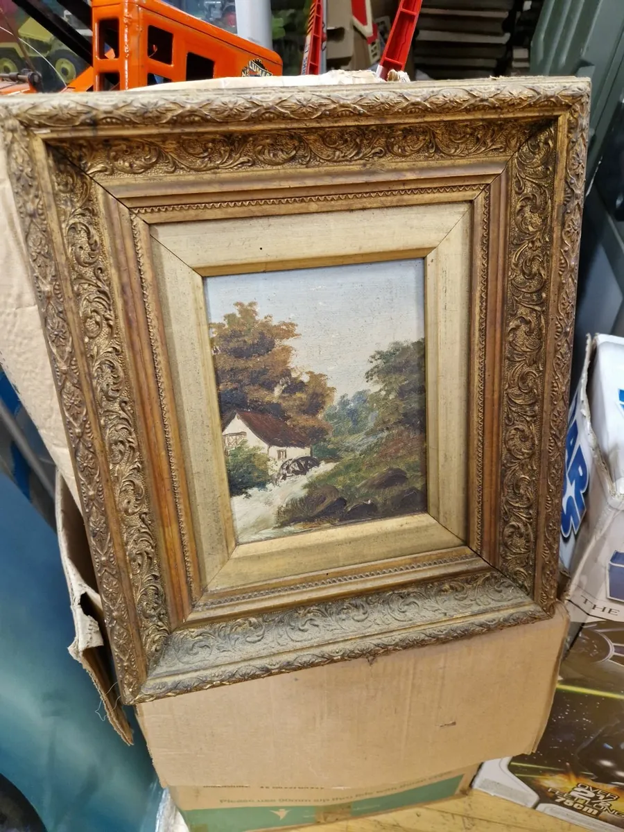 Vintage Antique Picture Oil on Canvas - Image 2
