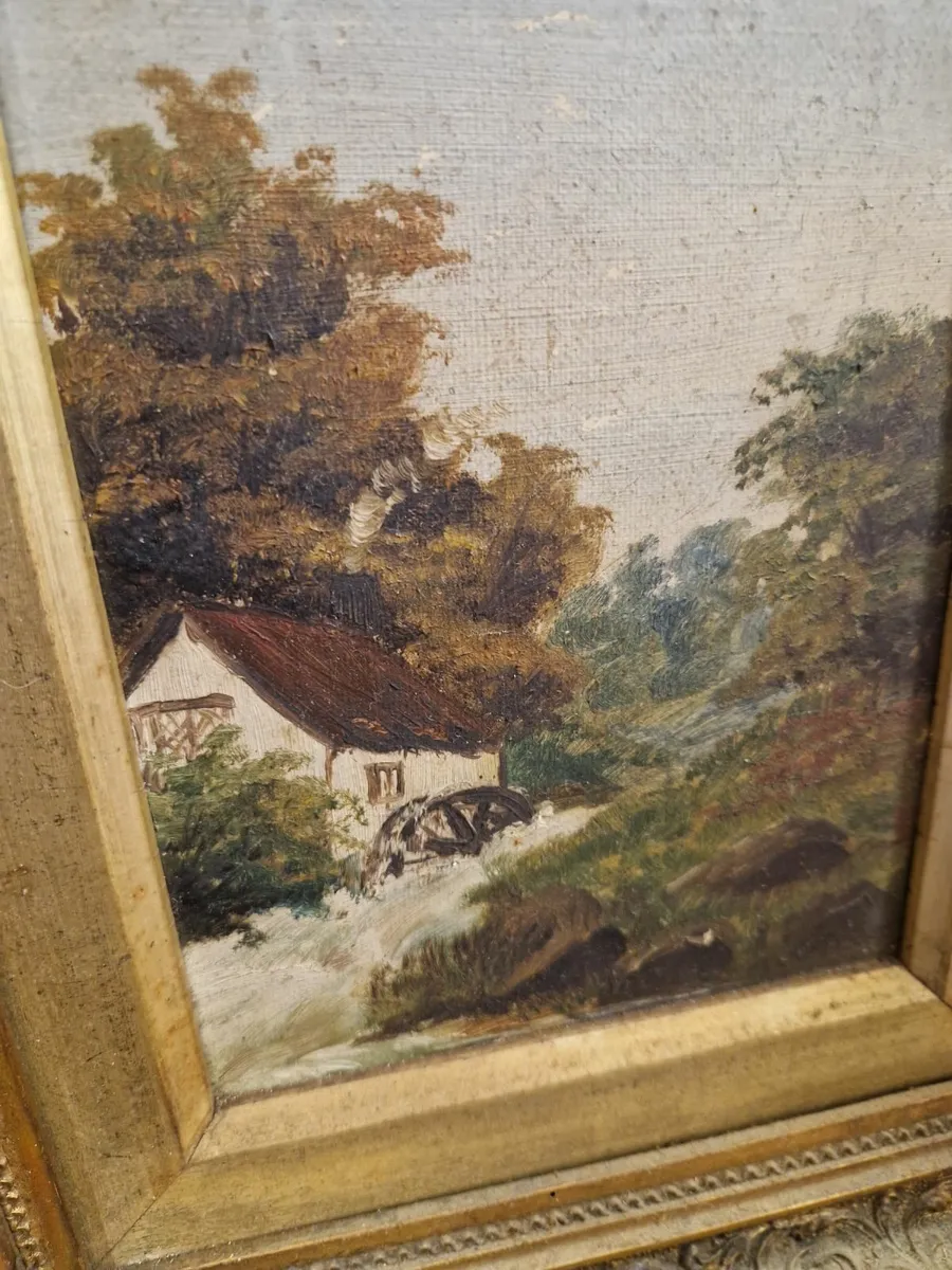 Vintage Antique Picture Oil on Canvas - Image 4