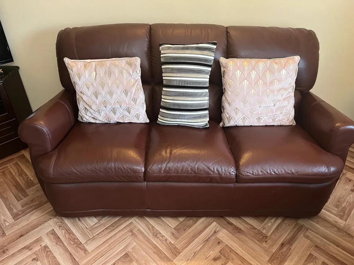 Brown Italian Leather Couch and Armchairs - Image 1