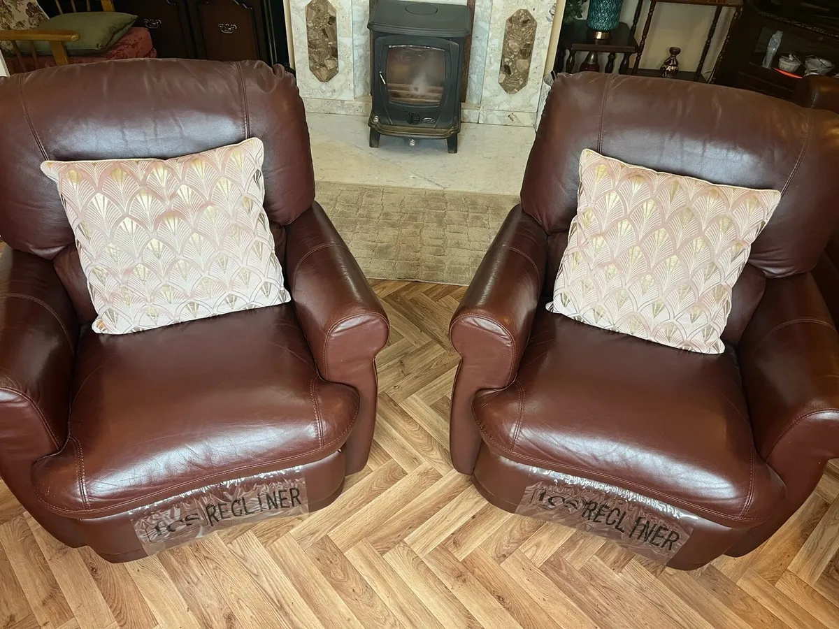 Brown Italian Leather Couch and Armchairs - Image 2
