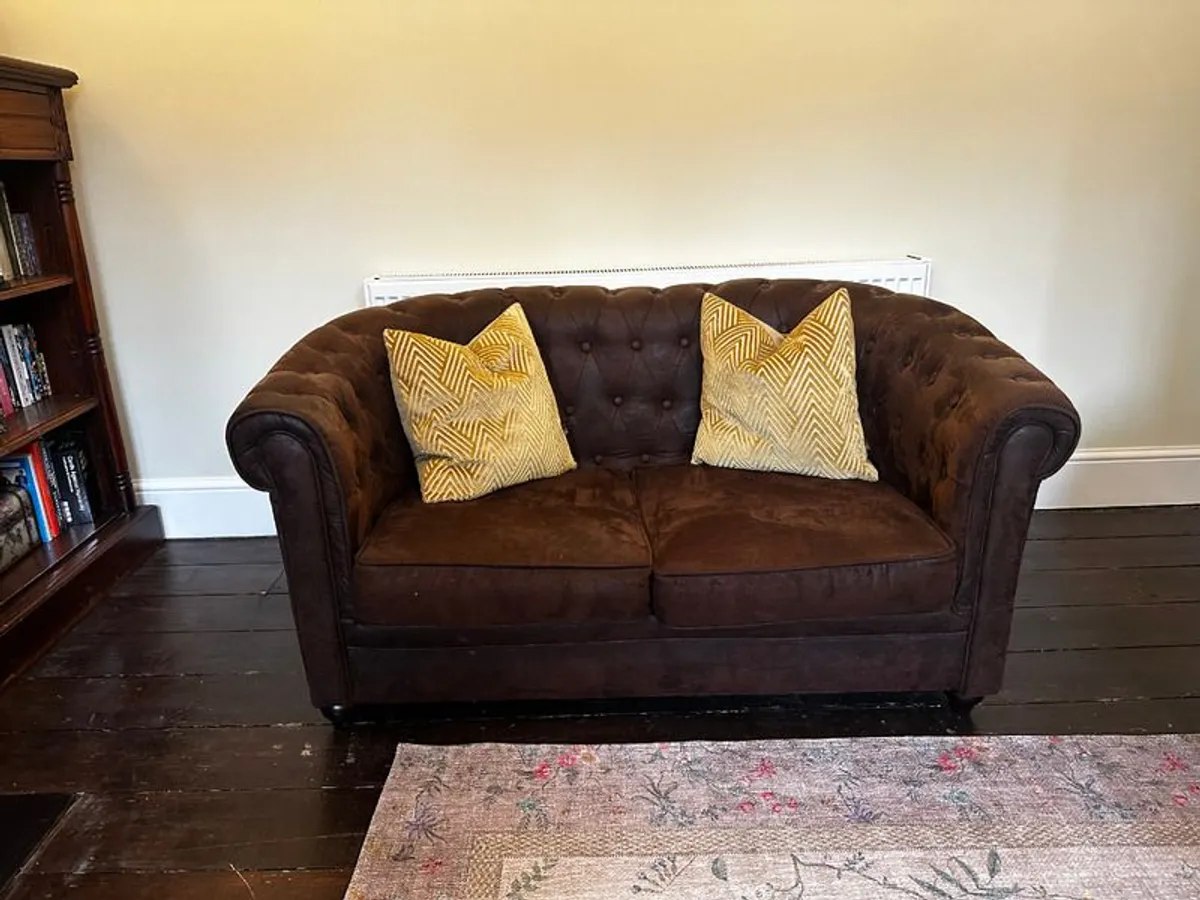 Small Brown Suede Sofa - Image 1