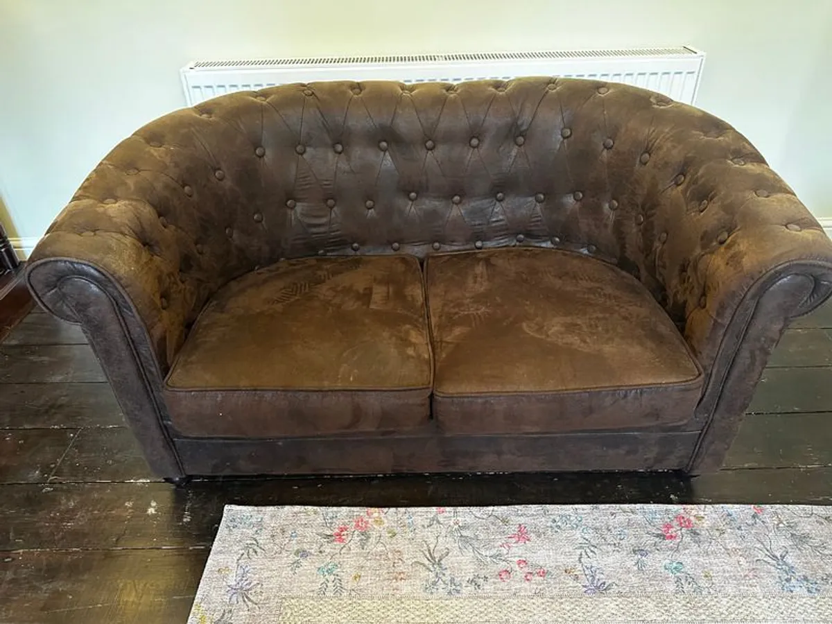 Small Brown Suede Sofa - Image 2