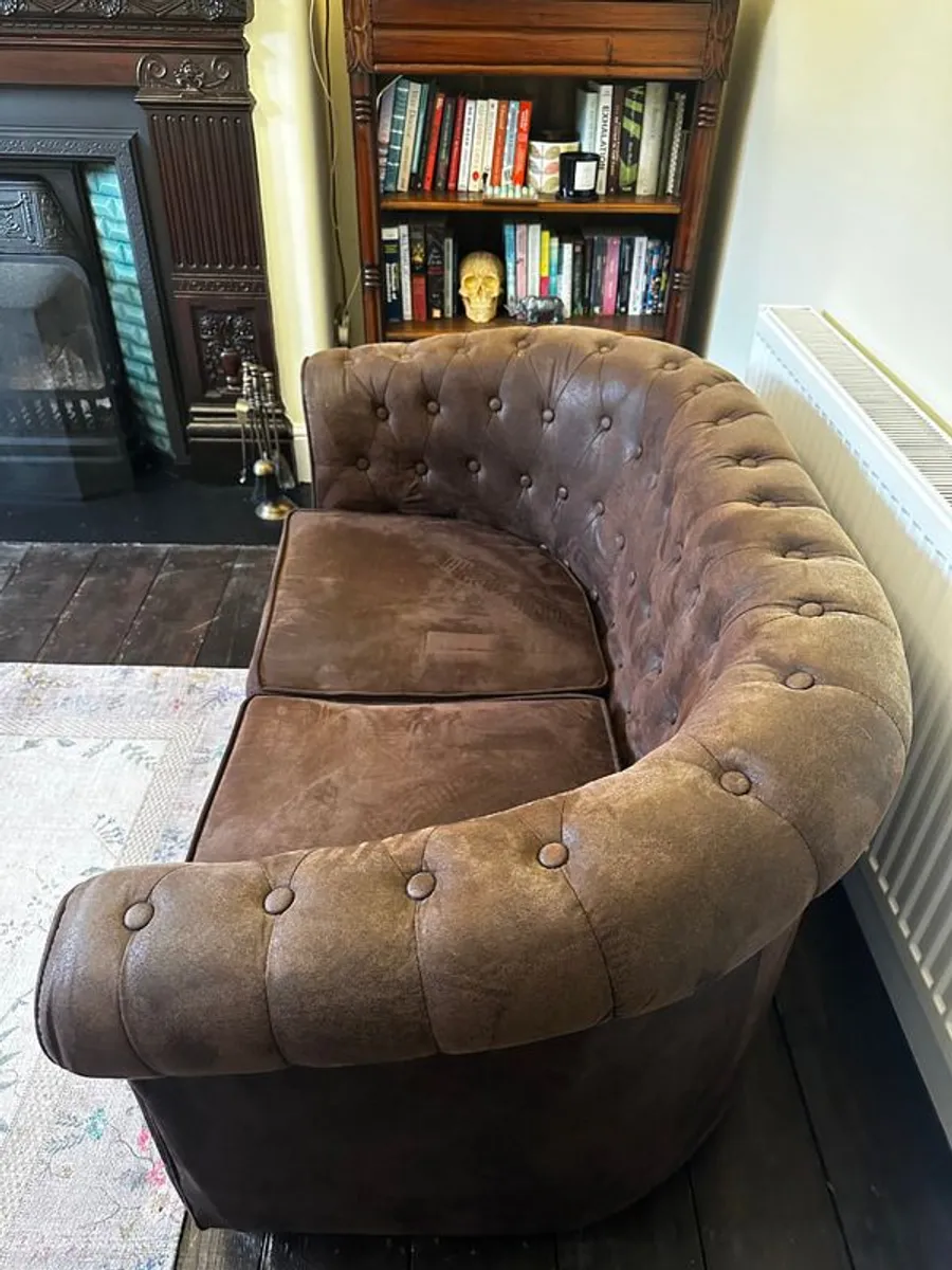 Small Brown Suede Sofa - Image 4
