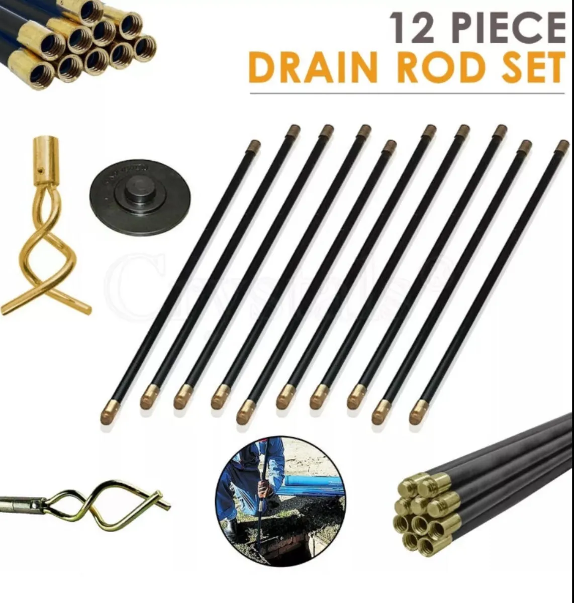 12 Piece Drain Rods Plumbing Set NEW - Image 1