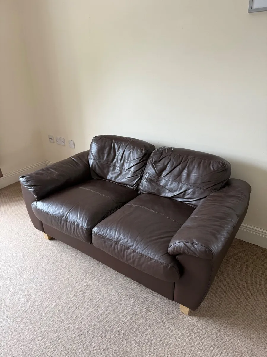 2 Brown Leather Sofas – Comfy & Stylish - Image 2