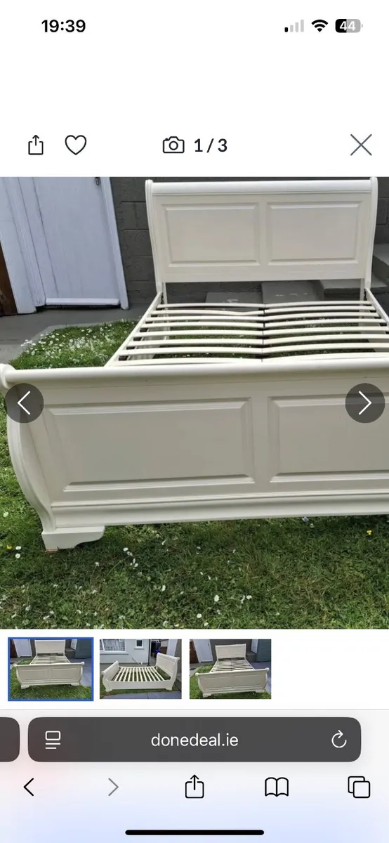 Harvey Norman cream sleigh bed 5ft and lockers - Image 4