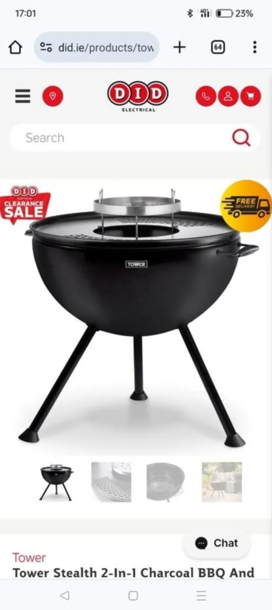 Tower Stealth 2-In-1 Charcoal BBQ And Fire Pit - Image 1