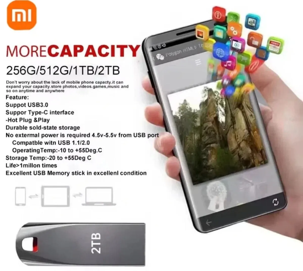 2TB USB 3.0 Memory Stick Metal Flash Pen Drive - Image 2