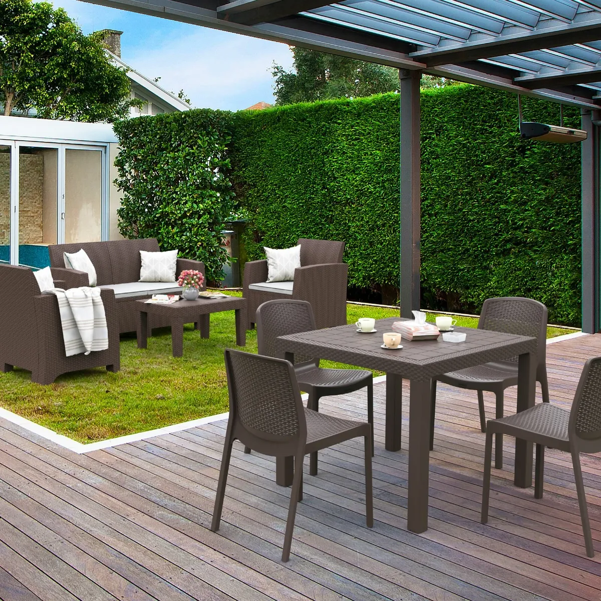 CedarRattan 4 Seater Table  & 4 Armchairs Sets - Image 3