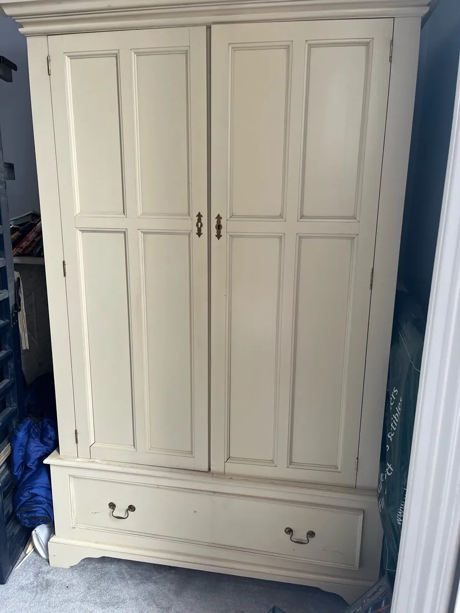 Shabby chic solid cream wardrobes x 2 - Image 1