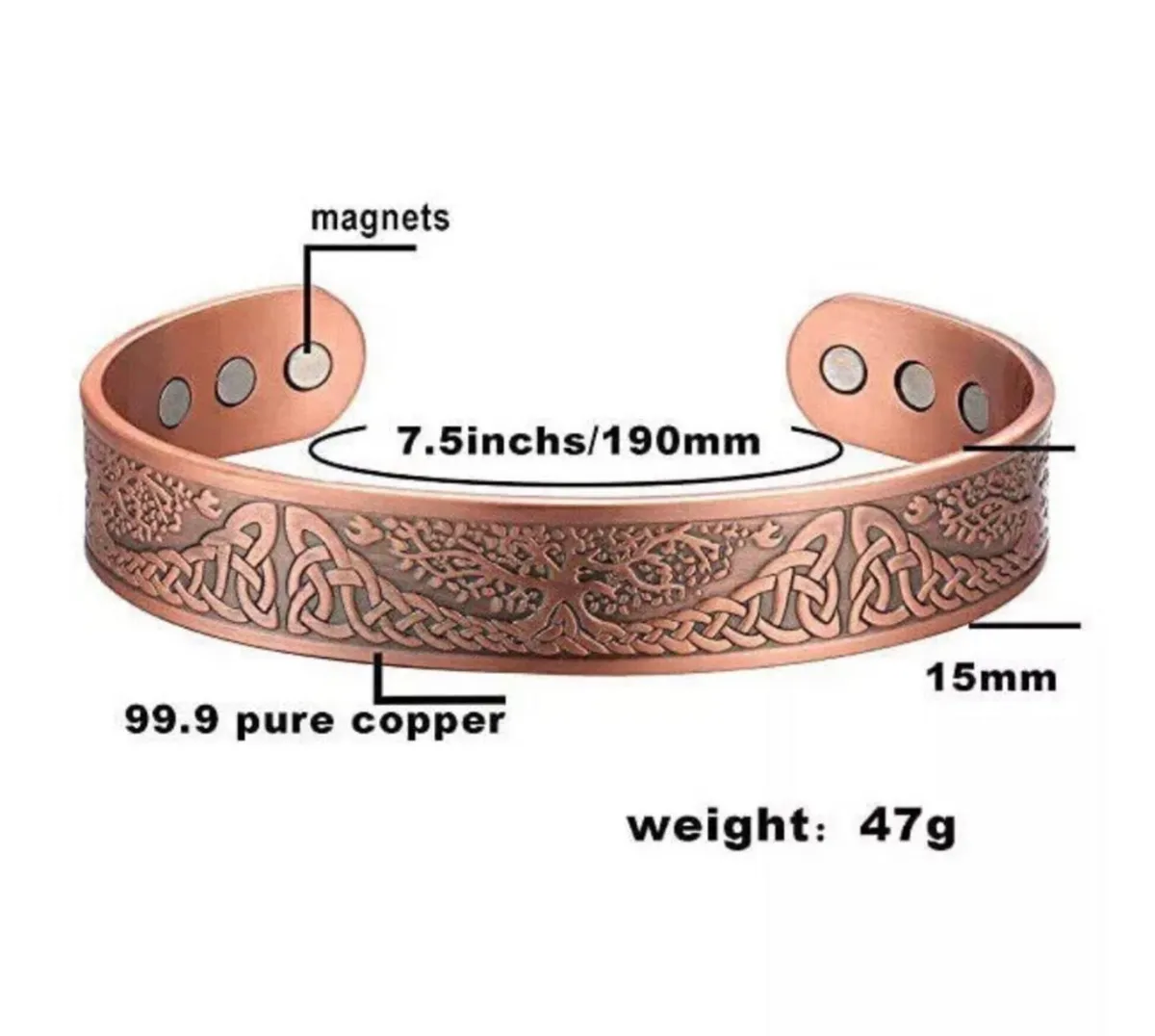 Tree of Life Copper Magnetic Bangle Pain Relief - Image 2