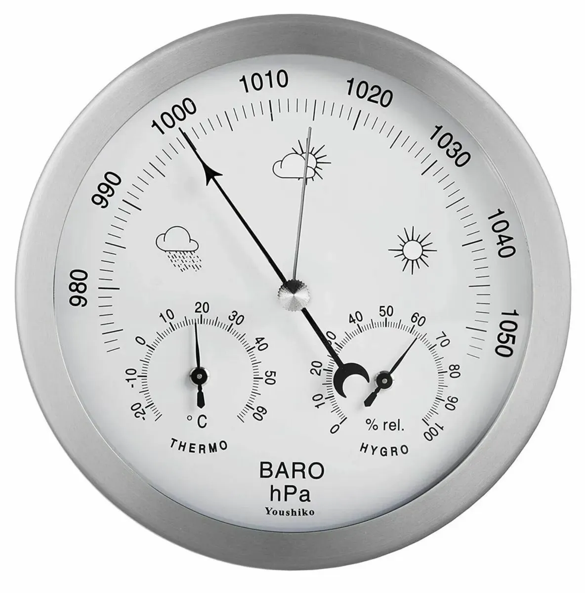 Barometer Thermometer Hygrometer 14cm Steel - Image 1