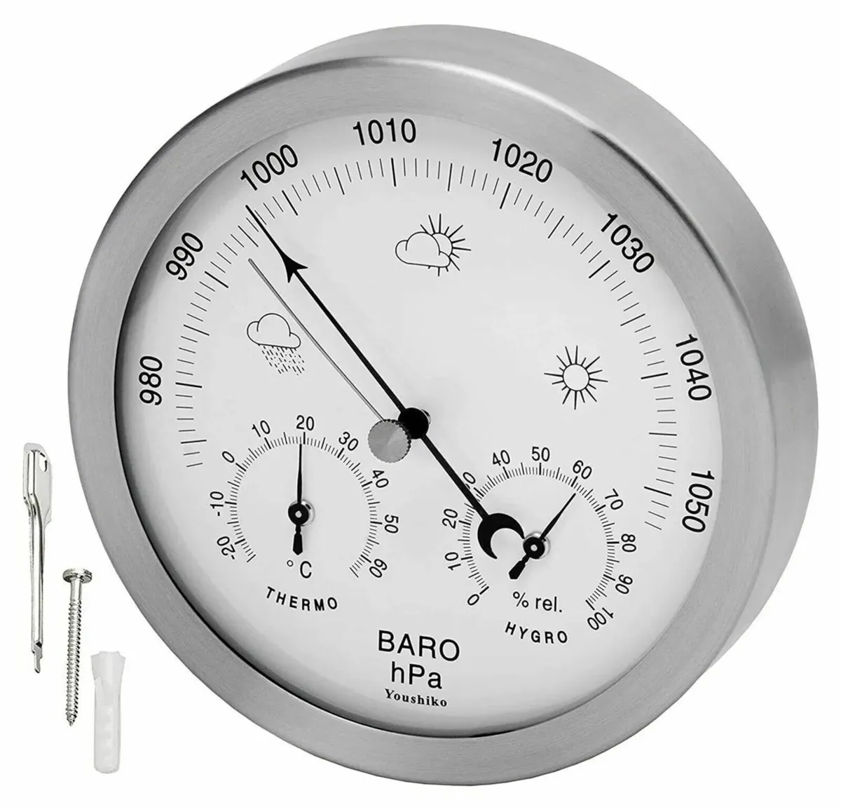 Barometer Thermometer Hygrometer 14cm Steel - Image 3