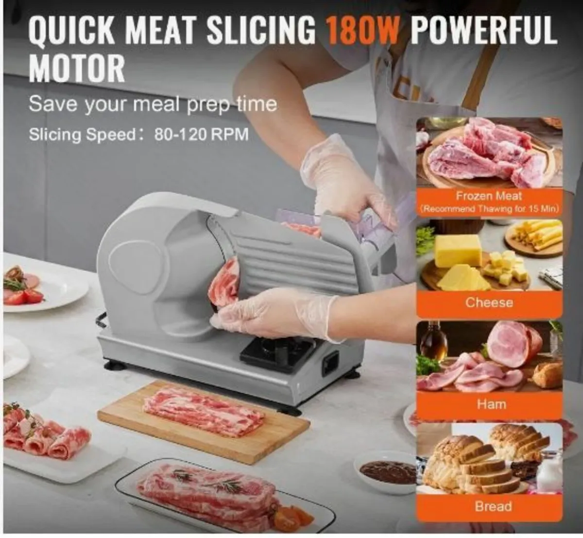 Meat Slicer, 180W Electric Deli Food Slicer - Image 2