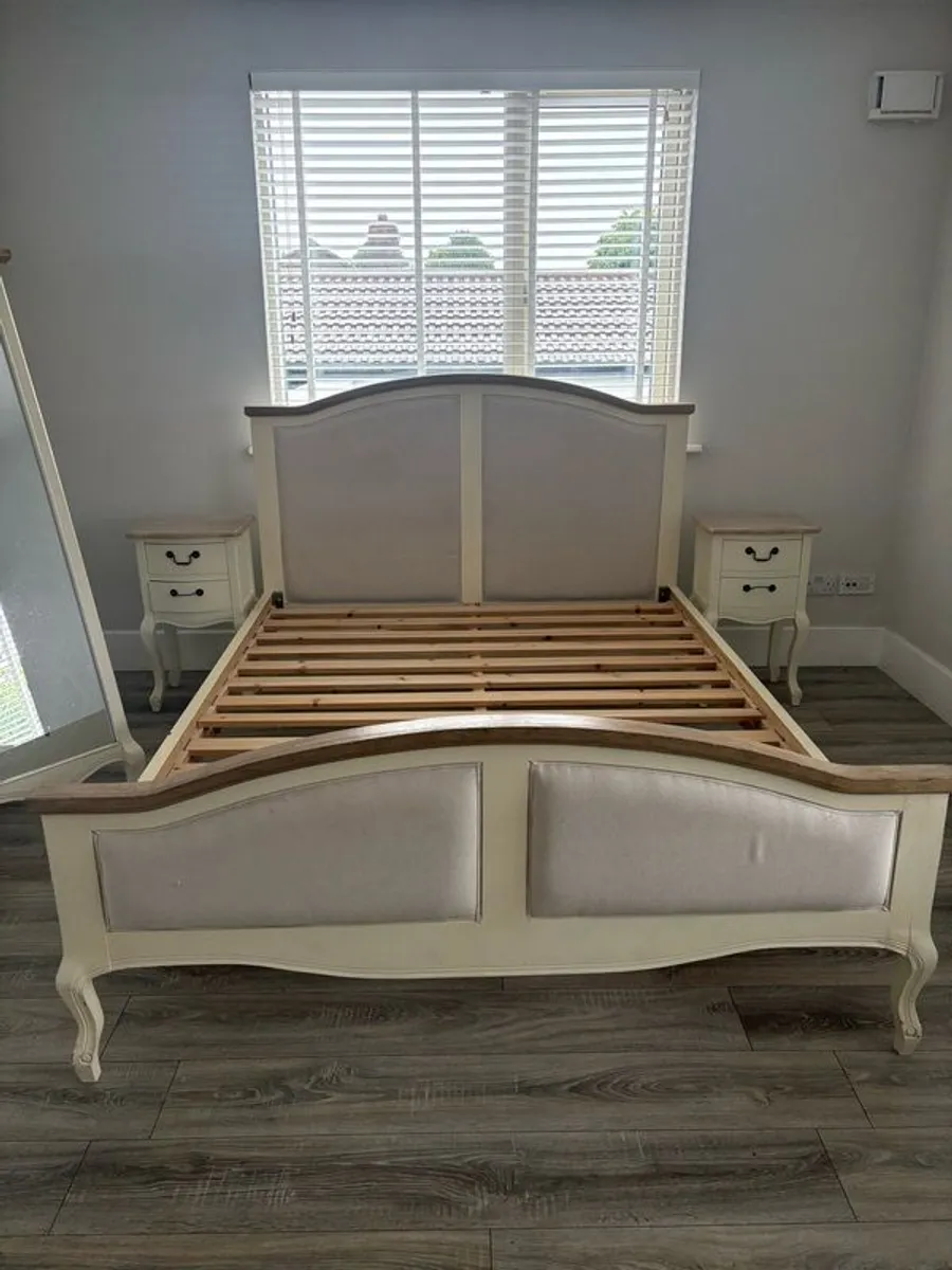 French style double bed matching lockers and free standing mirror all included in price - Image 1